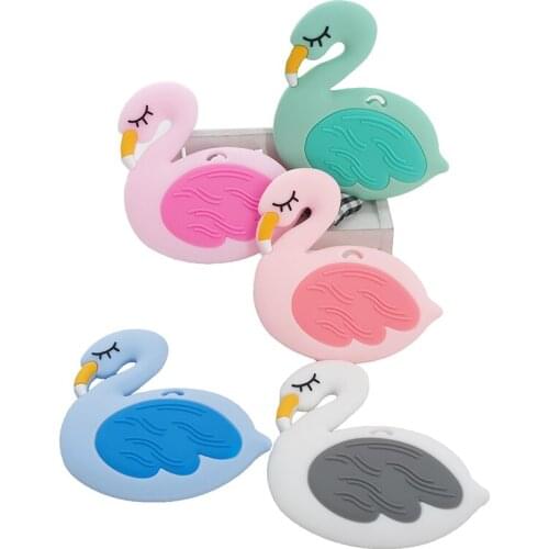 Chenkai 5PCS BPA Free Silicone Flamingo Teether DIY Cartoon Swan Baby Shower Pacifier Dummy Teether Charm Sensory Toy Gift