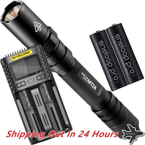 NITECORE MT2A Flashlight 2xRechargeable Battery+UM2 Charger CREE XPG R5 LED Waterproof Tactical Self Defense Torch Free Shipping