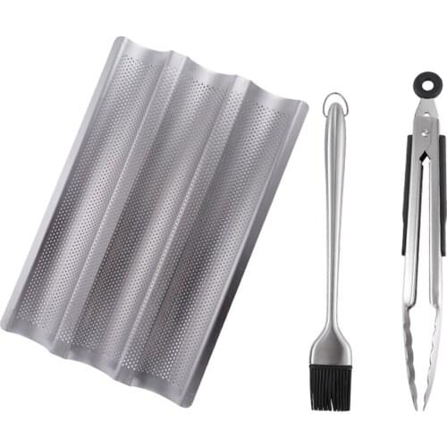 Bread Pan Set Stainless Steel French Bread Baking Mold Set Bread Baking Tray Baguette Mold Pans 3 Groove Waves Bread Baking Tool