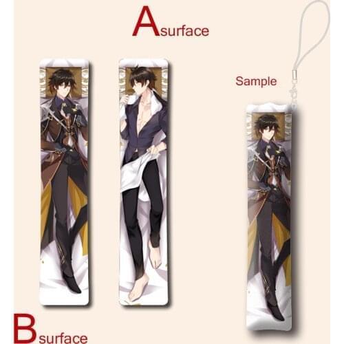 Game Genshin Impact Zhongli Design Mini Dakimakura Keychain Double Sides Print Pillow Hanging Ornament Cosplay Collection 3x10cm