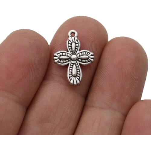 JAKONGO Antique Silver Plated Cross Charm Pendants for Jewelry Making Bracelet DIY Accessories 18x13mm 20pcs