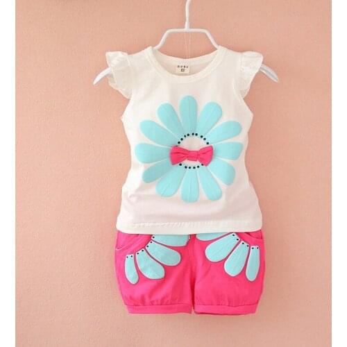 Girls Infant Summer Clothing Set Fashion Flower 2pcs Girls Summer Clothes Set Kids Sport Suit Tracksuit