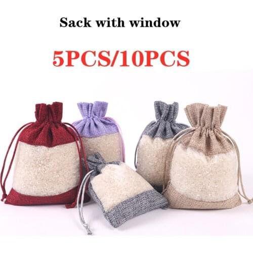 Colorful side window drawstring natural jute bag candy packaging jewelry new year wedding birthday party gift beam storage bag