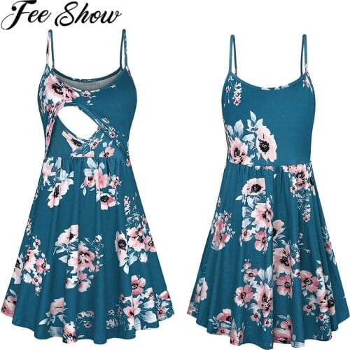 2021 Summer Pregnant Women Dress Maternity Clothes Floral Tunic Breastfeeding Dress Pregnancy Spaghetti Strap Nursing Dress