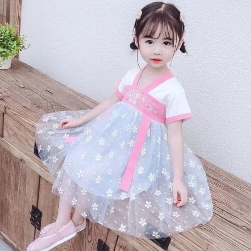 Summer Dresses For Girls Chinese Style Tutu Cheongsam Elegant Dresses Chinese Hanfu Dress For Baby Girl Children Party Clothing