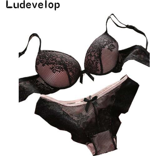 Hot sales Fashion fashion lace sexy thin deep V-neck push up underwear hot-selling vintage solid color bra set