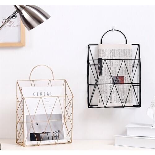 Nordic Metal Iron Desktop Books Magazines Newspapers Storage Holder Portable Multi-functional Wall Hanging Storage Rack Basket
