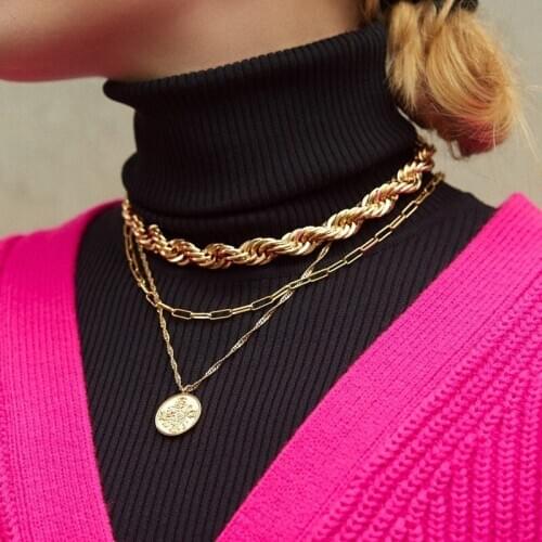 Gold Link Chain Necklace For Women 2020 Statement Clavicle Necklaces Choker Vintage Pendant Necklace Original Jewelry