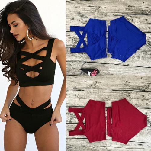 Fashion Swimwear Brief Sets Womens Bikini Set Bandage Push-Up Padded Bra High waist briefs Swimsuit elasticity straps Bathing