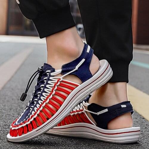 2021 Fashion Hand-woven Sandals Men Shoes Summer Casual Sandals For Men Couple Weaving Flat Beach Shoes Men Slides sandale homme