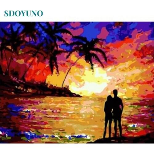 SDOYUNO Scenery Oil Paint By Numbers Kits Couples Painting By Numbers On Canvas Frameless 60x75cm Handpaint DIY Draw Number Gift