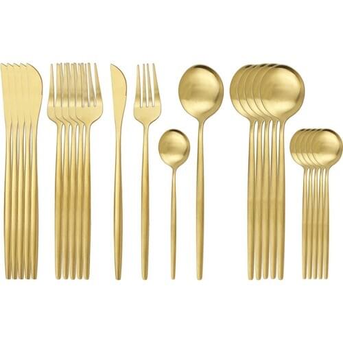 24Pcs Matte Gold Flatware Cutlery Set 304 Stainless Steel Dinnerware Set Kitchen Knife Fork Spoon Silverware Tableware Set