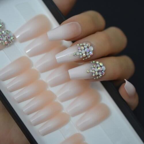 Ombre Peach Nude French Fake Nails Coffin Glossy Artificial Press On False Nails Full Cover Fingernails Tips Custom Logo Box