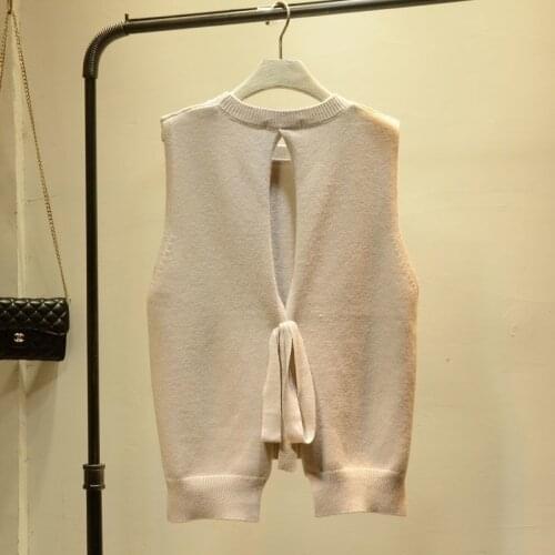 2020 New Spring Autumn Women Fashion Solid O-Neck Sweater Bow Plus Size Vintage Top Ladies Elegant Loose Casual Knitted Vest B72