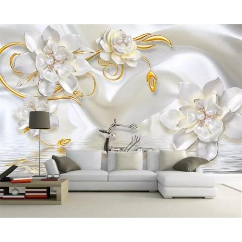 Beibehang wallpaper 3D three-dimensional luxury silk embossed pearl jewelry flower minimalist background wall paper mural
