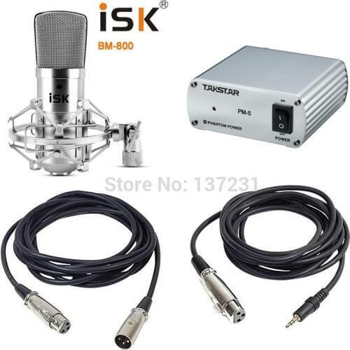 Original ISK BM-800 professional recording microphone condenser mic for studio and broadcasting with PM-5 48V power supply Cable