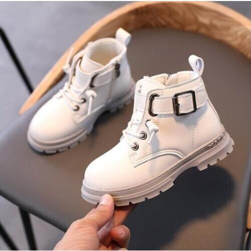 2020 autumn childrens Martin boots childrens winter girls kids non-slip leather ankle shoes student warm soft bottom zipper