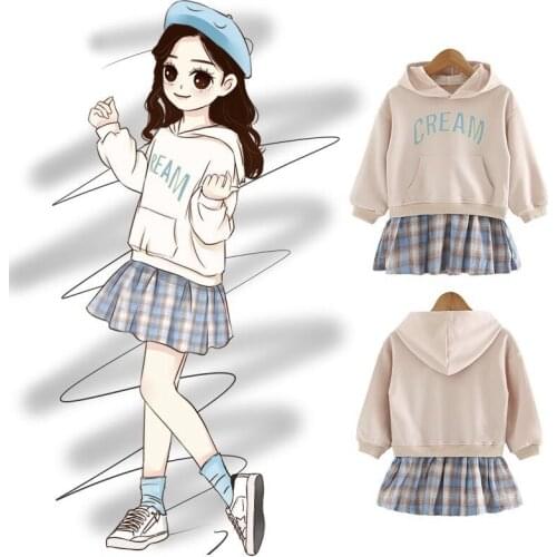 Pleated Dress Girl Hooded Sweatshirt Fake Two Piece Dress 3 4 5 6 7 8 9 10 Years