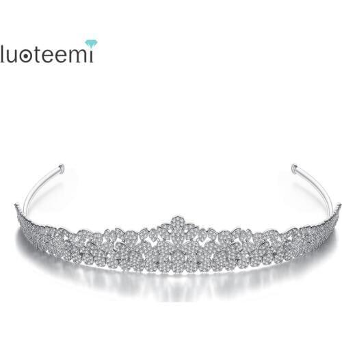 LUOTEEMI New Luxury Bride Bridesmaid Clear AAA Cubic Zirconia Wedding Hairband Tiara for Women Queen Princess Fashion Jewelry