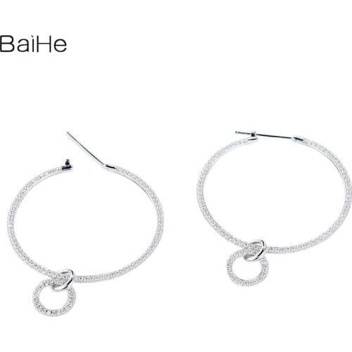 BAIHE Solid 14K White Gold 2.4ct Natural Diamonds Engagement Wedding Gift Large Earrings beautiful Diamond Earrings for women