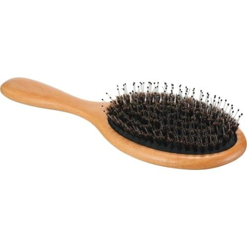 Boar Bristle Brush with Wooden Handle Anti-static Comb Scalp Massage Hair Care Tool