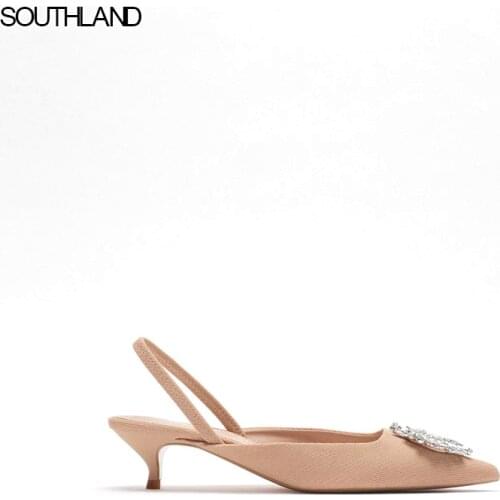 SOUTHLAND 2021 Spring sandals crystal floral women dress shoes low thin heel women slingbacks