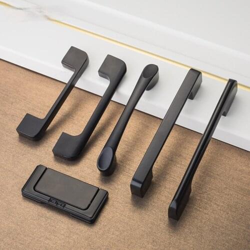 Modern Black Cabinet Handle Square Furniture Hardware Aluminum Alloy Kitchen Door Knobs Cupboard Wardrobe Drawer Pulls