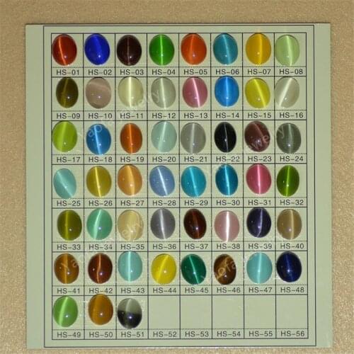 Synthetic gems supplier Oval Artificial Cat eye gems color cards/lab created Cat eye stone color charts card for your referenc