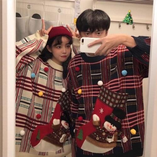 Lovers Sweater Mohair Knit Coat Blue Languid is Lazy Style Winter Woman Medium Thicken Lattice Loose Version Pullover Retro