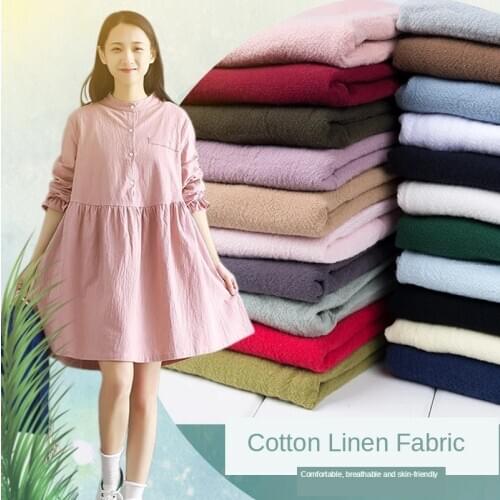 Fabric Imitation Wrinkled Clothing Womens Dress Brocade Sewing Sofa Cover Fabric Cotton Linen DIY Blue Black White Solid Color