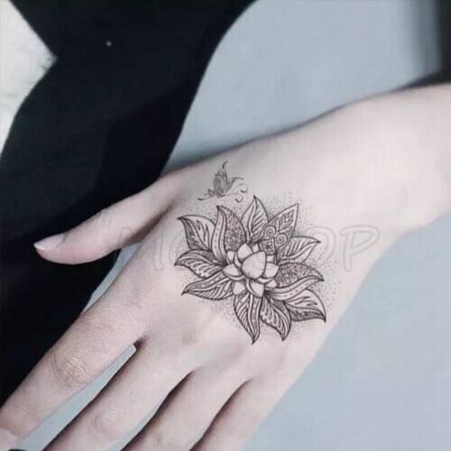 Temporary Fake tatoo black mandala flower diamond hand tattoo sticker big tatto body art back arm belly for women girl men