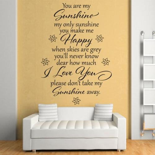 YOU ARE MY SUNSHINE Wall Sticker Quotes Vinyl Home Decor For Bedroom Love Word Decals Removable Mural Wallpaper 4149