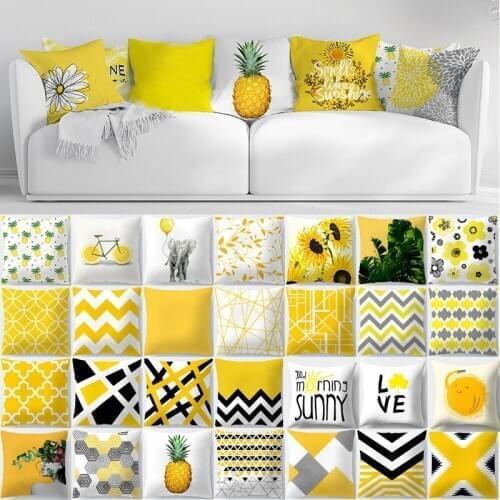Yellow Pillow Case 45*45cm Cushion Cover Geometric Marble Polyester Pillowcase Home Decoration Decor