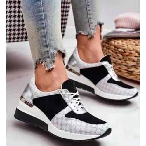 2021 Women Vulcanize Sneakers Lace-Up Wedge Casual Ladies Printed Sneakers Platform Ladies Outdoor Sports Shoes Mujer