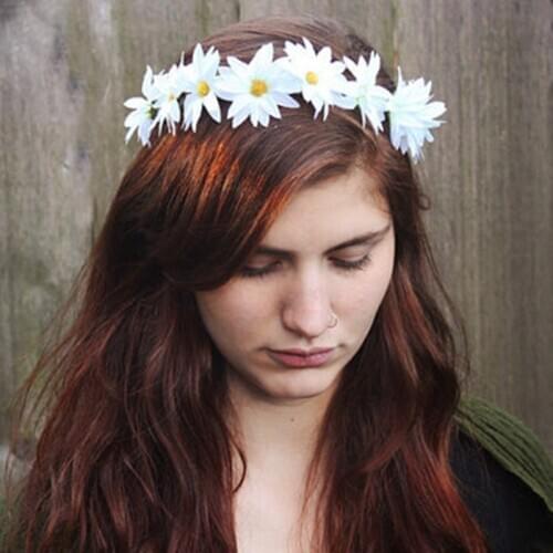 Sugarbay Sunflower Braid Headband Festival Stretch hair accessories White Flower Crown Women HairBand Bohemian Daisy Wreath