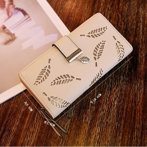 Wallet Female Bag 2021 New Korean Women Wallets Fashion Long Clutch Bag Hollow Leaf Wallet Zipper Buckle
