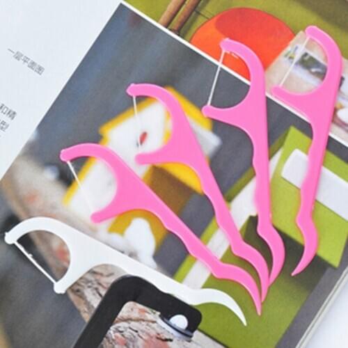 100Pcs Dental Floss Toothpicks Plastic Nylon Wire Dental Floss Interdental Brush Teeth Stick Toothpicks Floss Pick White Pink