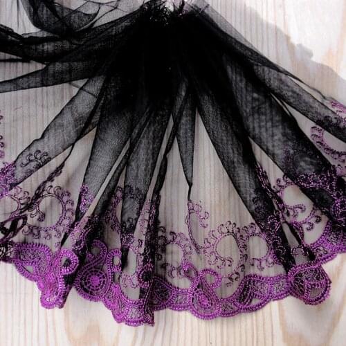 18Yards 20cm Embroidered Lace Trim Purple Flower Edge Black Handmade DIY Clothes Wedding Dress Laces Fabric Accessories