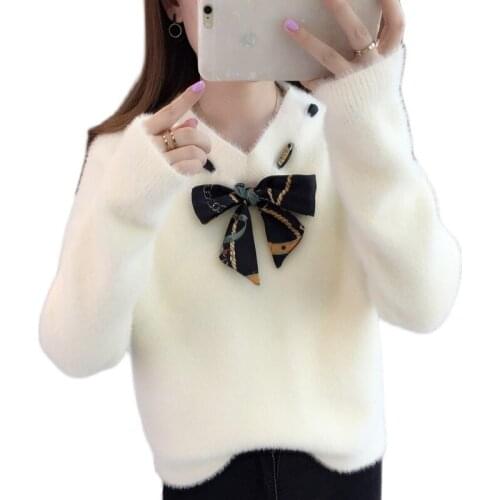 2021 New Autumn Winter Loose Pullover Sweater Woman Fashion Casual Imitation Mink Velvet Bottoming Sweater Women Outer Wear