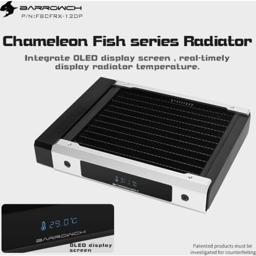 Barrowch FBCFRX-P Chameleon Fish Modular 120/240/360/480mm Radiator With OLED Display POM Inlet Module Suitable For 12CM Fan