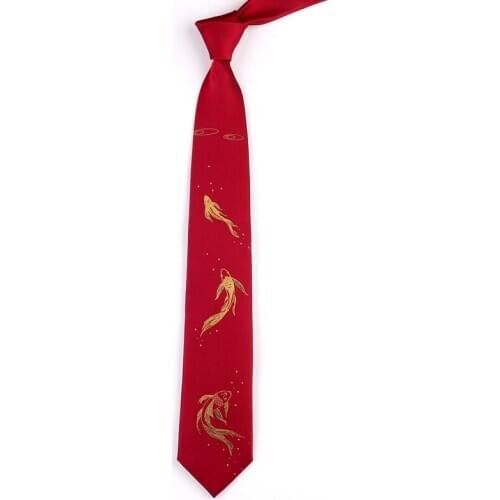 Free Shipping New Male mens 2020 Original design printed tie female students retro personality gift necktie Rich koi red 7cm