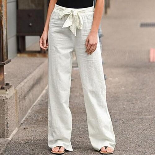 Womens Wide Leg Pants High Waisted Loose Soft Elastic Waist White Summer Pants Casual 2021 Solid Color Trousers For Female