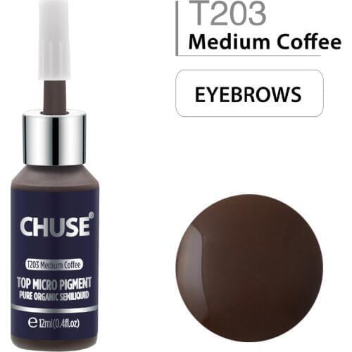 CHUSE Medium Coffee T203 Permanent Makeup Ink Eyeliner Tattoo Ink Set Eyebrow Microblading Pigment Professional 12ML 0.4oz