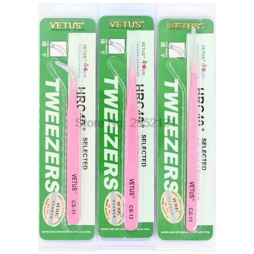 By dhl or ems 200pcs Vetus Pink Tweezsers Eyelash Extension Tweezers CS-11 CS-15 CS-12 CS-5A hot