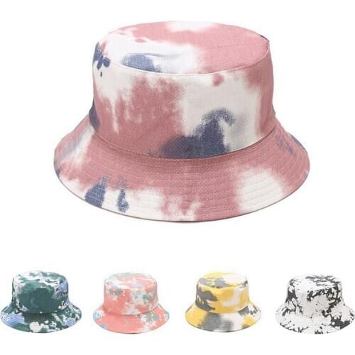 2020 Double-sided Wearing Cap Visor Bucket Hat Men And Women Street Trend Hat Women Tie-dyed Ink Painting Pattern Fisherman Hat