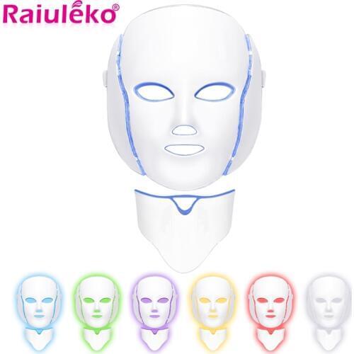 Led Mask 7 Colors Photon Electric LED Facial Mask with Neck Skin Rejuvenation Anti Acne Wrinkle Beauty Treatment Salon Home Use