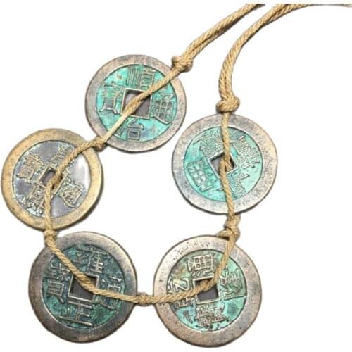 Chinese old copper coin Square hole coin qing five emperors money string