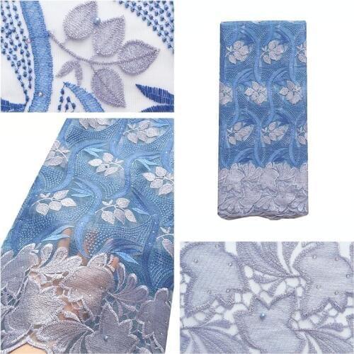 Latest Nigerian Lace Fabric 2019 High Quality Lace Blue Guipure Cord French Net Lace 5 Yard Embroidery White African Lace Fabric