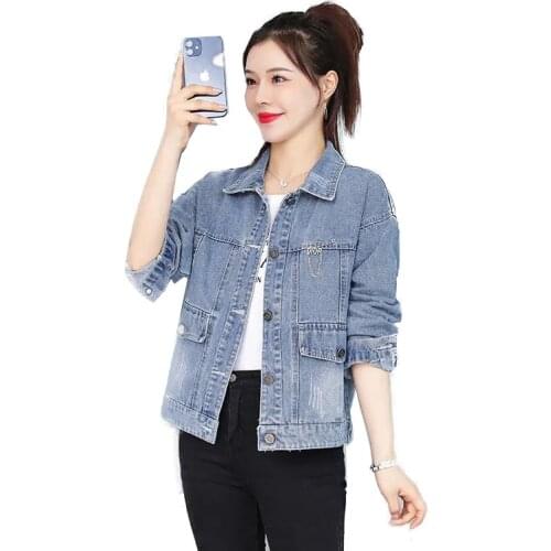 Embroidered Denim Jacket Womens 2021Spring Autumn New Outwear Short Loose Harajuku Style Single-Breasted Female Jeans Coat L494