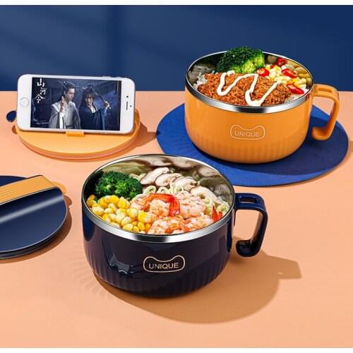 Stainless Steel Lunch Box Instant Noodles Bowl Bento Boxes Large Capacity Household Double Layer Bowl With Cover Food Container